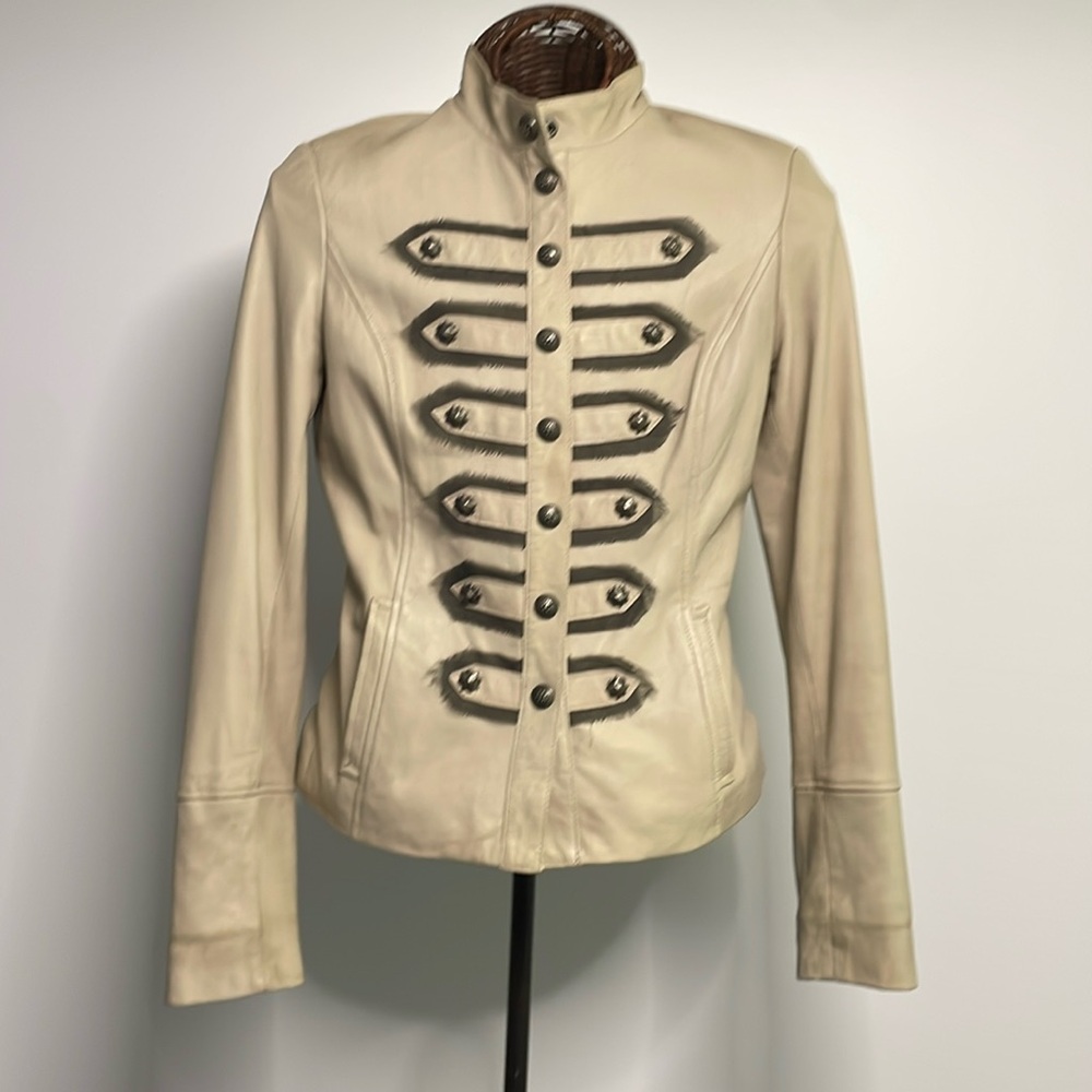 Royal Underground Cream Leather Military-inspired Jacket